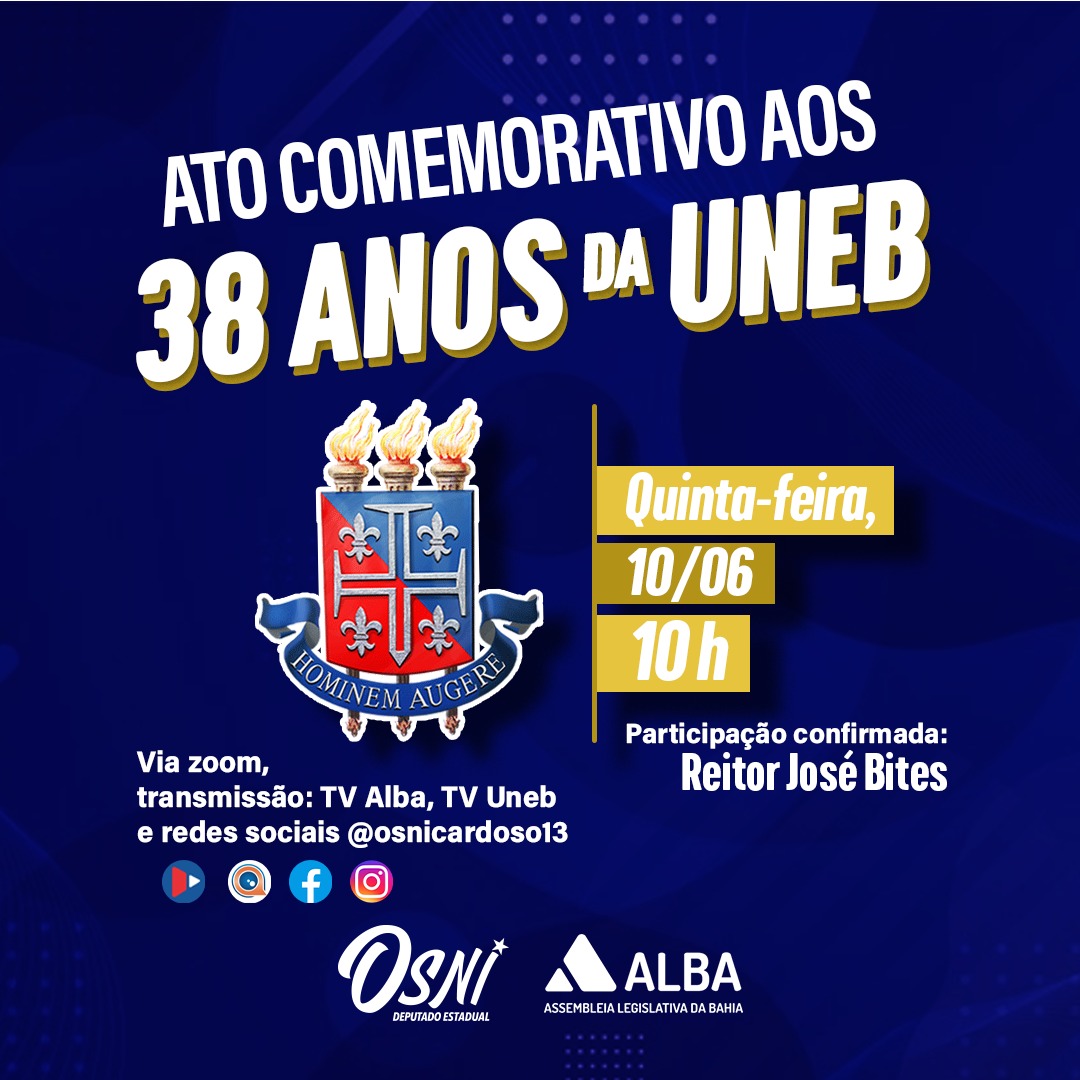 Aniversário de 38 anos da Universidade do Estado da Bahia é celebrado em ato virtual na próxima quinta (10)