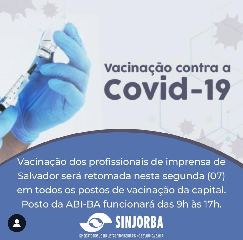 Vacinação dos profissionais de imprensa de Salvador será retomada nesta segunda