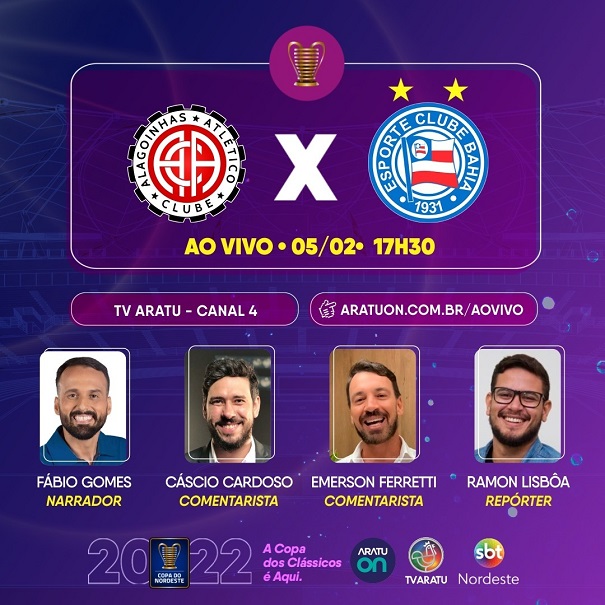 TV Aratu transmite Atlético de Alagoinhas e Bahia pela Copa do Nordeste