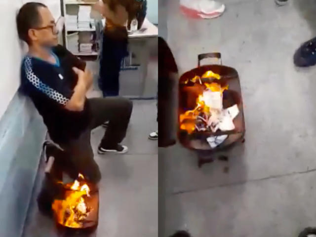 Professor leva churrasqueira para escola e queima máscaras na sala após decreto de flexibilização