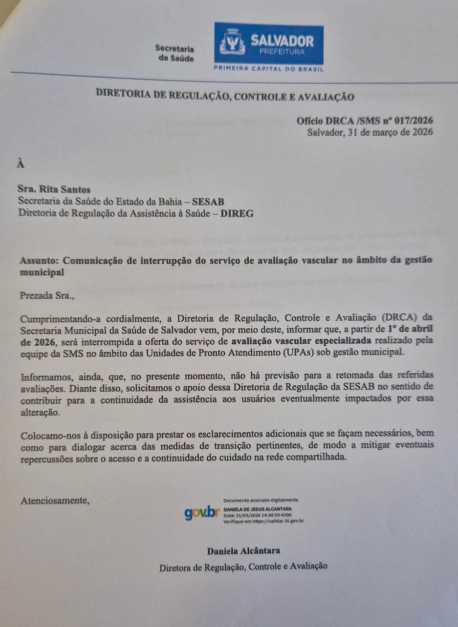 Prefeitura de Salvador corta serviço de avaliação vascular nas UPAs e expõe pacientes a risco de amputação