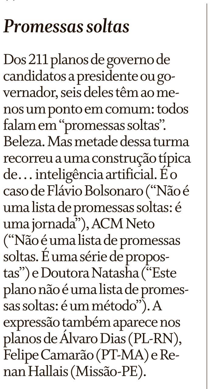 Imprensa Nacional aponta de novo que plano de governo de ACM Neto foi feito por IA